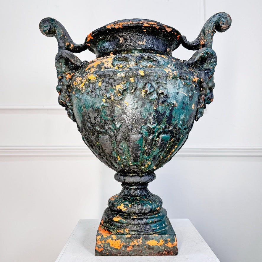 Antoine Durenne Foundry Satyr Mask Cast Iron Urn