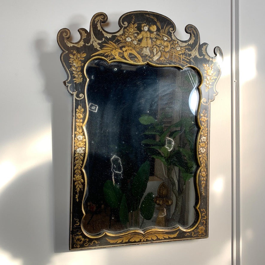 Napoleon III Black Chinoiserie Mirror from the estate of Jules Verne