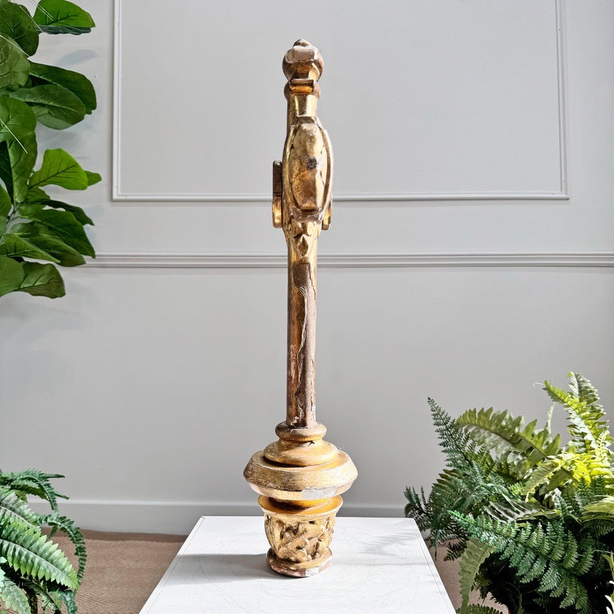 18th Century Water Gilded Processional Cross with Embroidered IHS