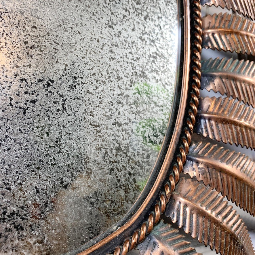 1970's Italian Copper Feathered Sunburst Mirror