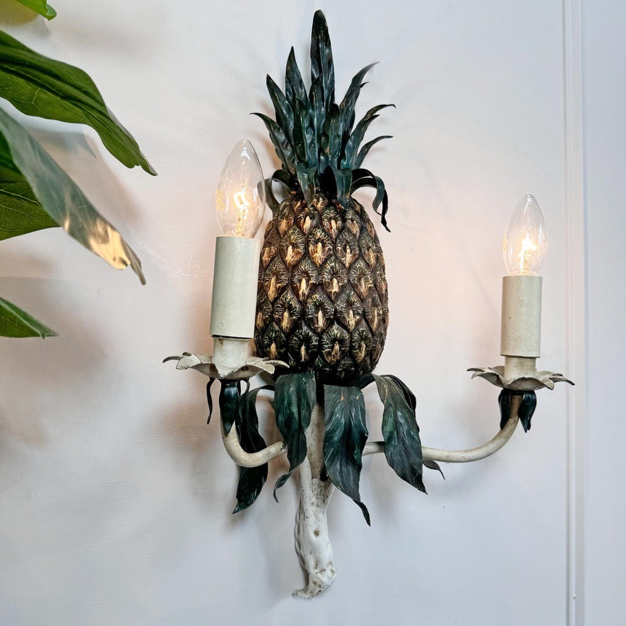 Polychrome Painted 1930's Italian Pineapple Wall Light
