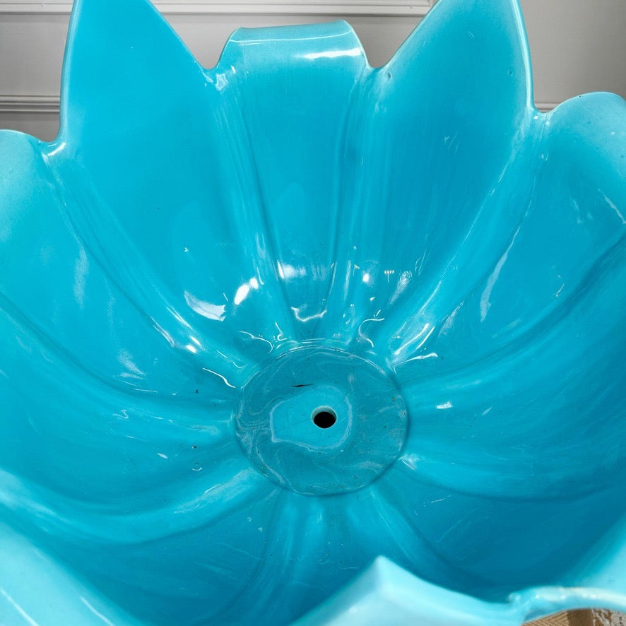 Jerome Massier Blue Glazed Faience Satyr Planter and Stand