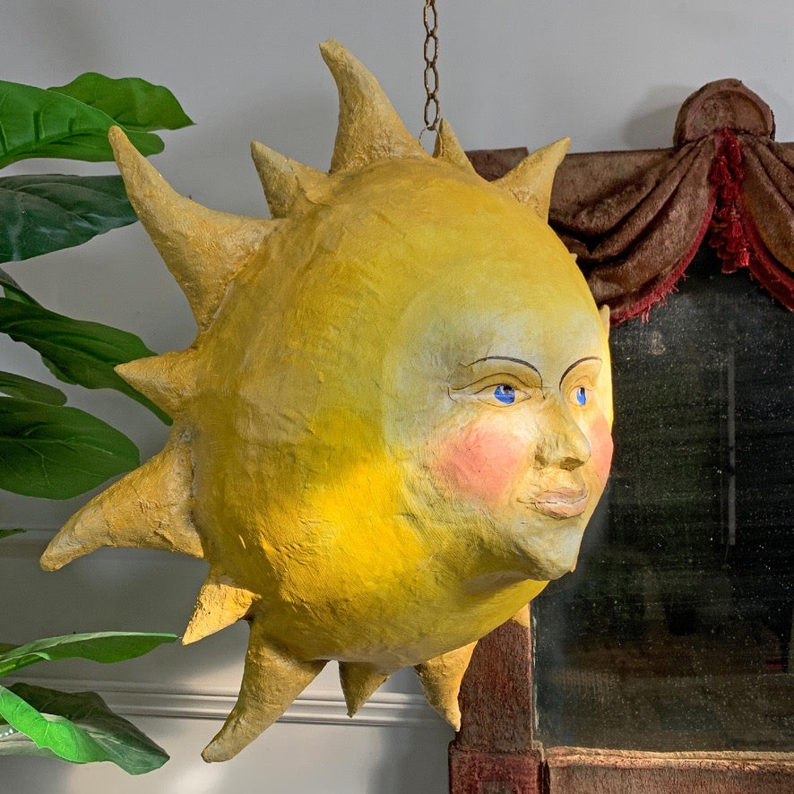 Large Folk Art Papier Mache Sun with Face