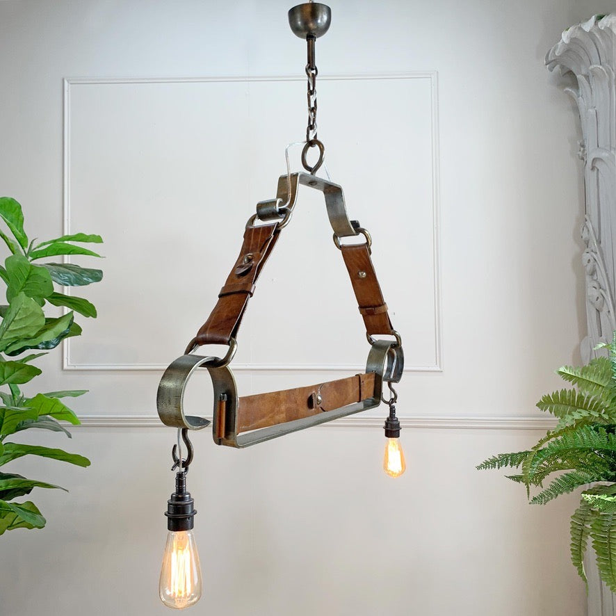 Jean-Pierre Ryckaert Tan Leather Strap and Steel Ceiling Pendant Light