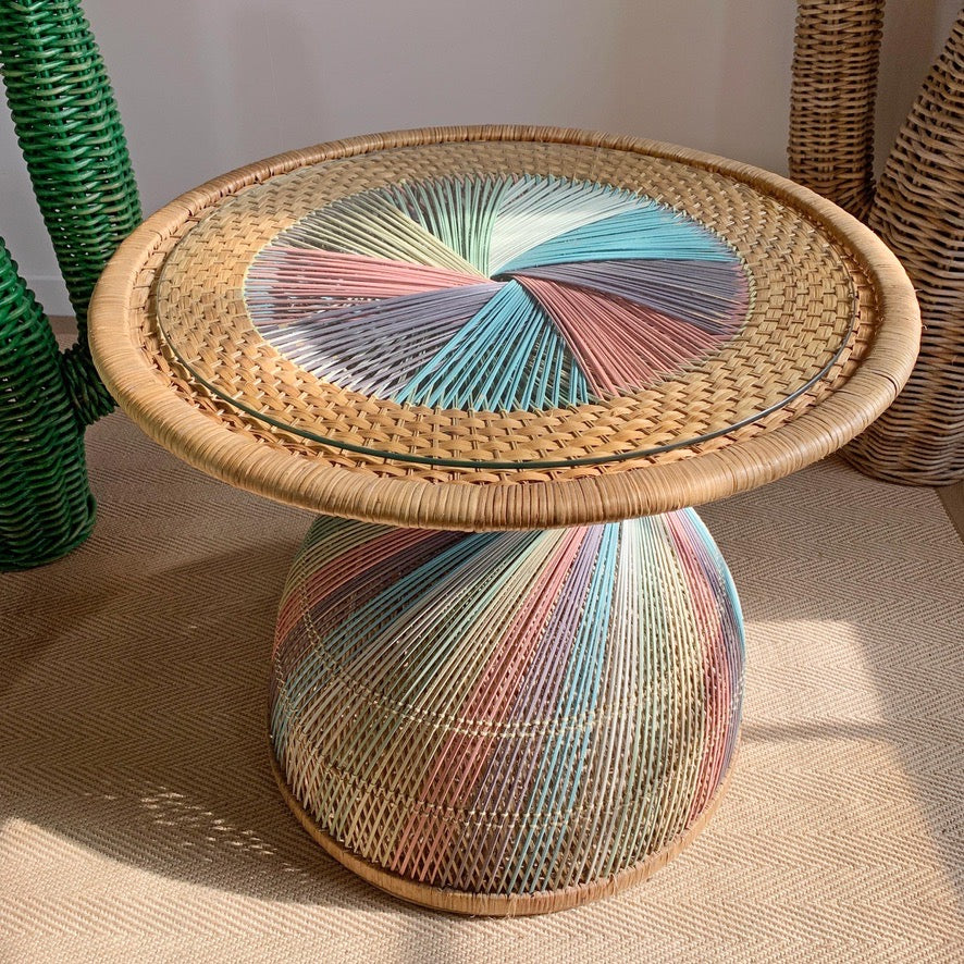 Italian Rainbow Rattan 'Emmanuelle' Peacock Coffee Table 1970's