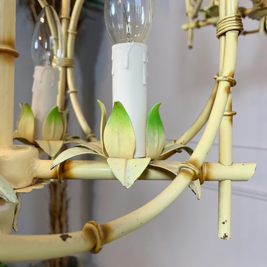 Pair of Faux Bamboo Pagoda Chandeliers Italy 1950's