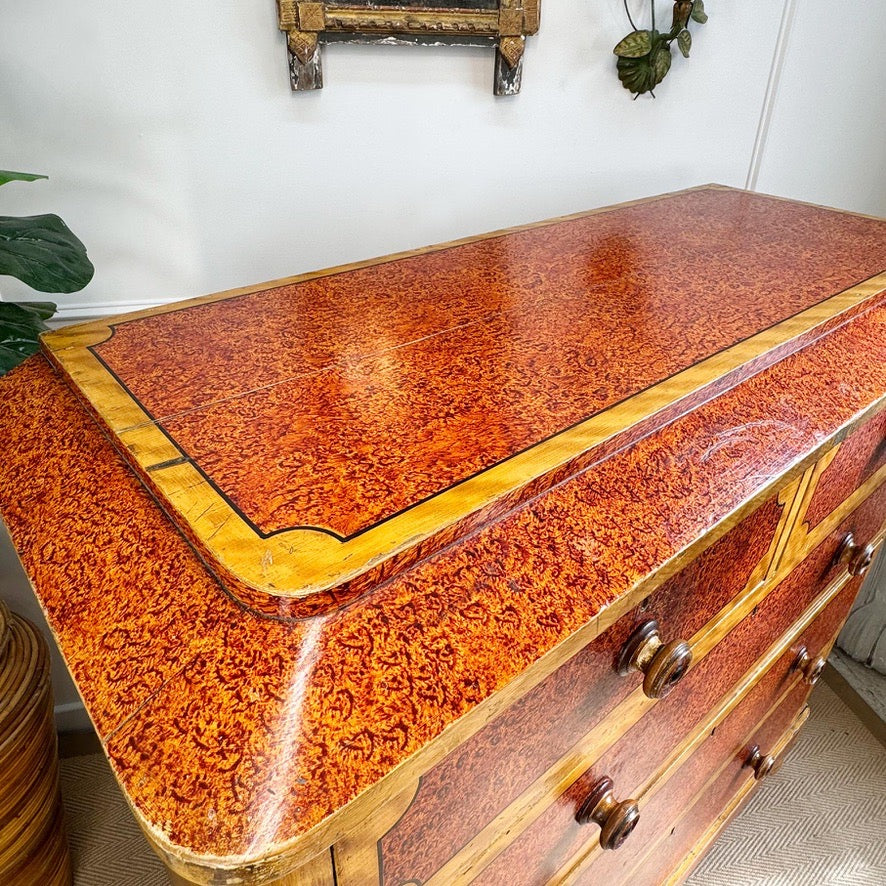 Biedermeier Scumble and Faux Burlwood Painted Chest of Drawers