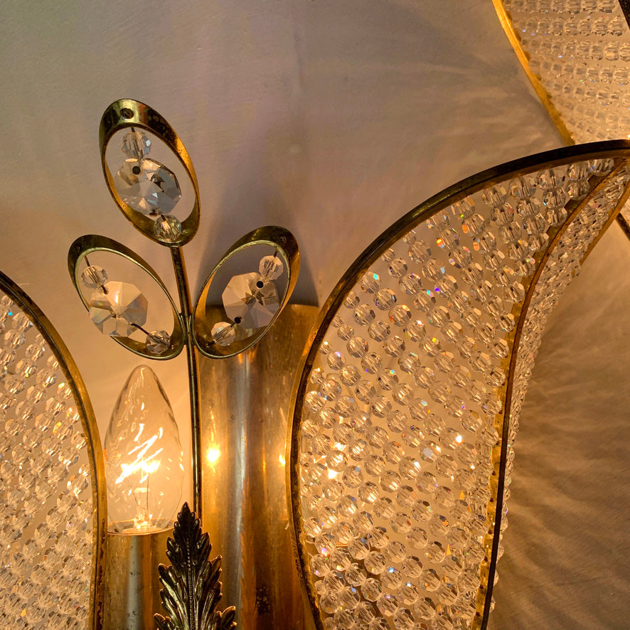 Palwa Gold Crystal Tulip Wall Lights 1970's