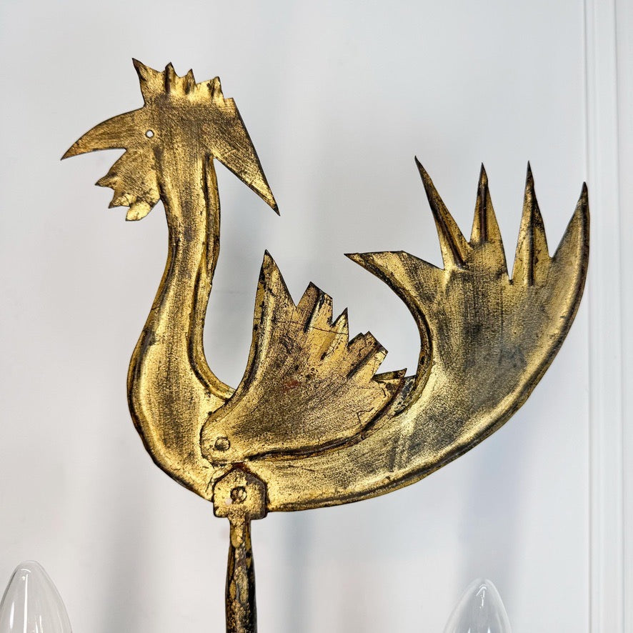 Vintage Pair of Jean Touret Cockerel Wall Lights for Ateliers de Marolles