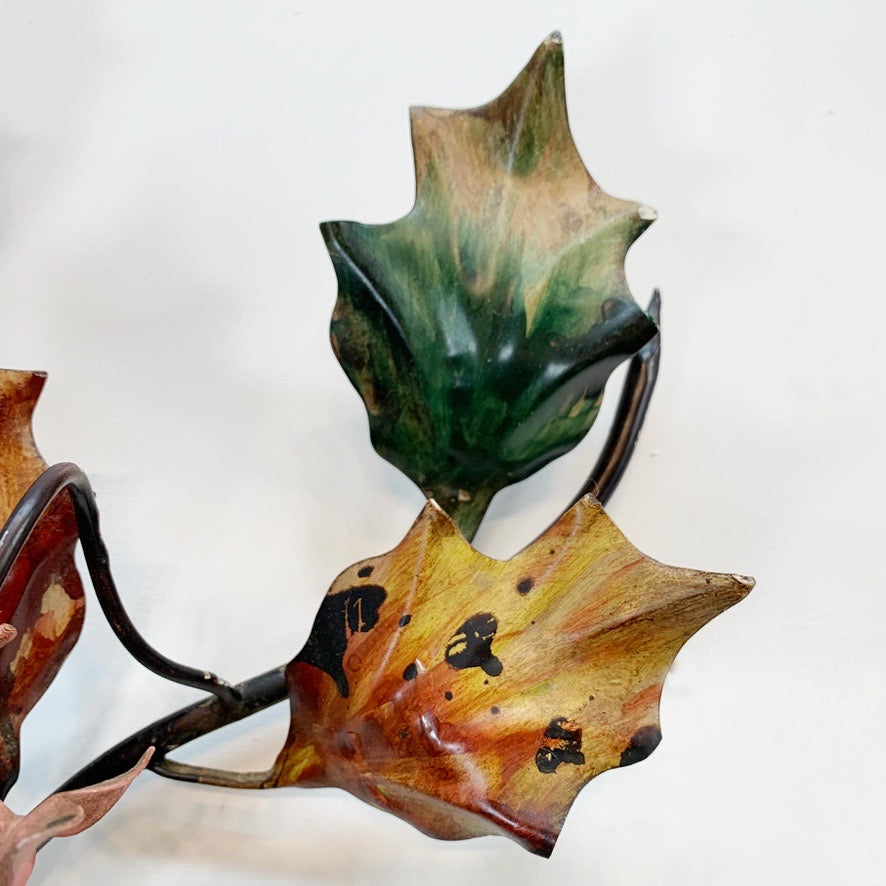 Exceptional Italian Hand Painted Holly Leaf Wall Sconce of Huge Scale