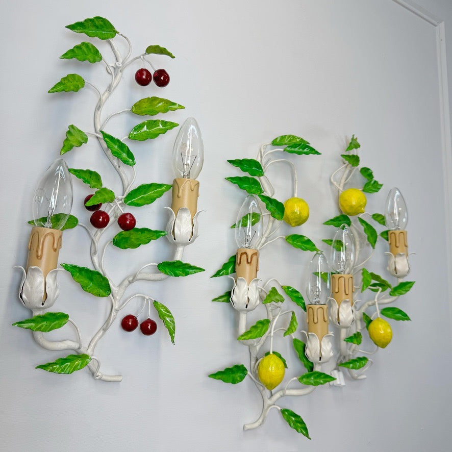 Italian Lemon and Cherries Tole Wall Lights Set of 3
