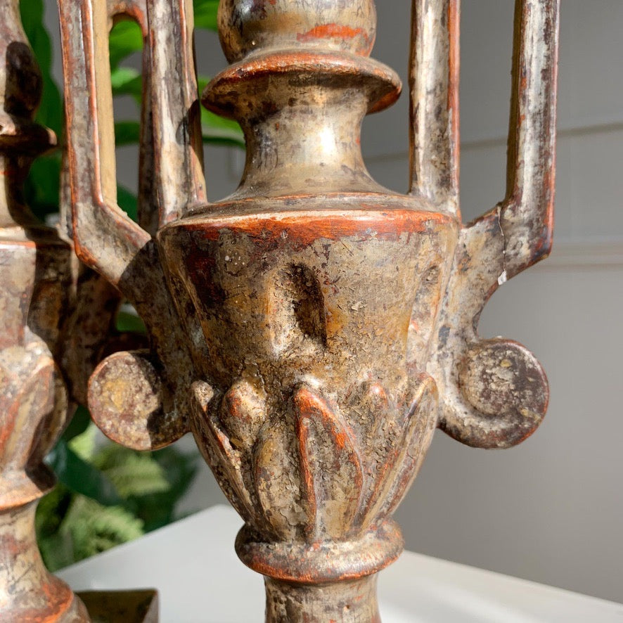 Pair of Late 18th Century Gold Wood and Gesso Baroque Altar Vases