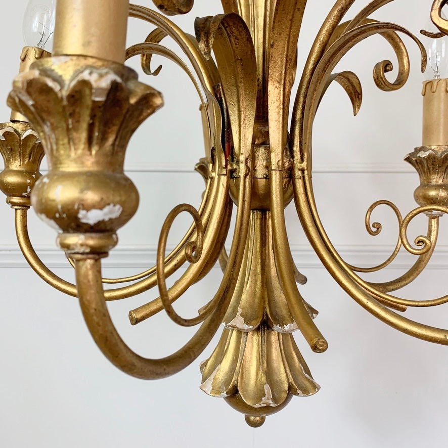 Italian Gold Wooden Scroll Chandelier 1960's