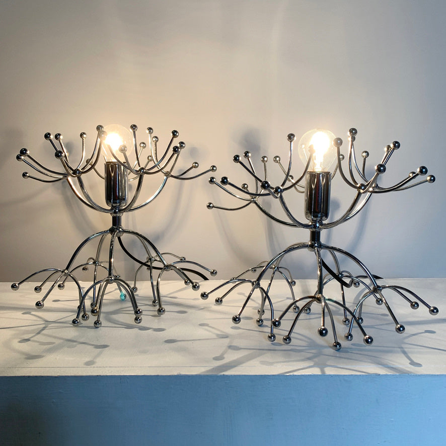Pair Of Silver Gaetano Sciolari Sputnik Table Lamps Italy 1960s