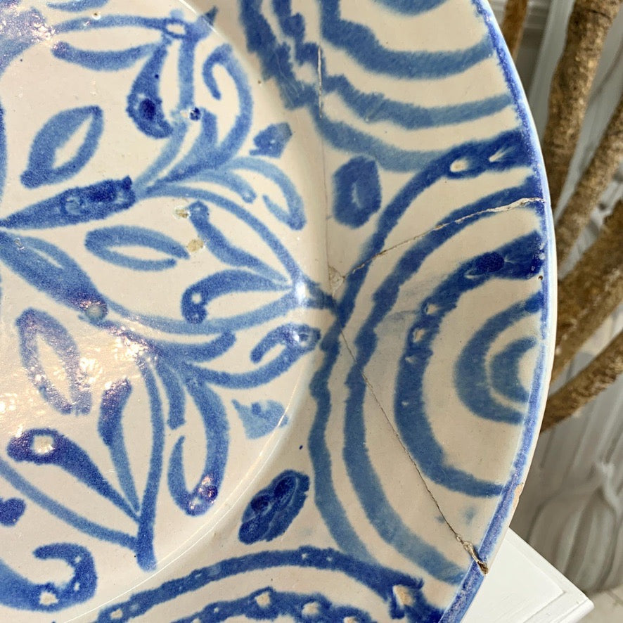 Large 18th Century Blue and White Spanish Lebrillo Bowl
