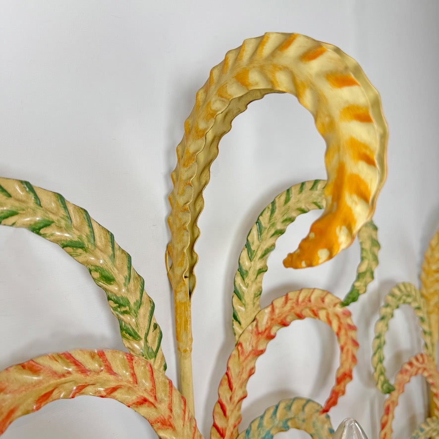 1970's Polychrome Feather Frond Wall Lights