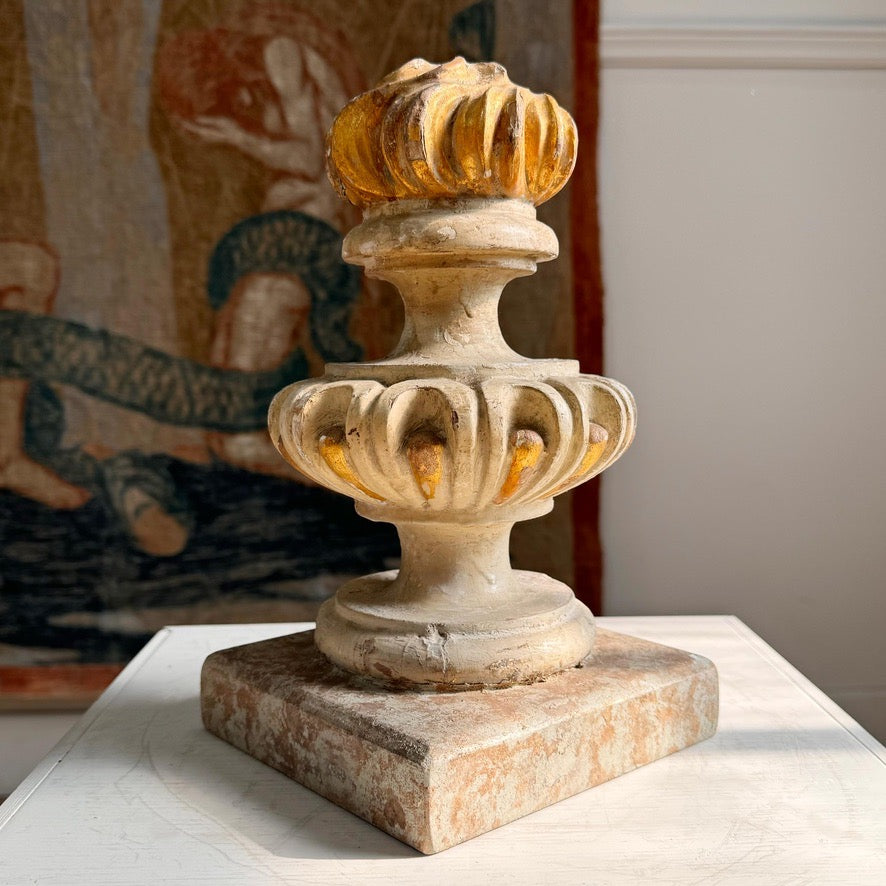Antique Wood and Gesso Altar Vase with Flame and Faux Marble Italy 18th Century