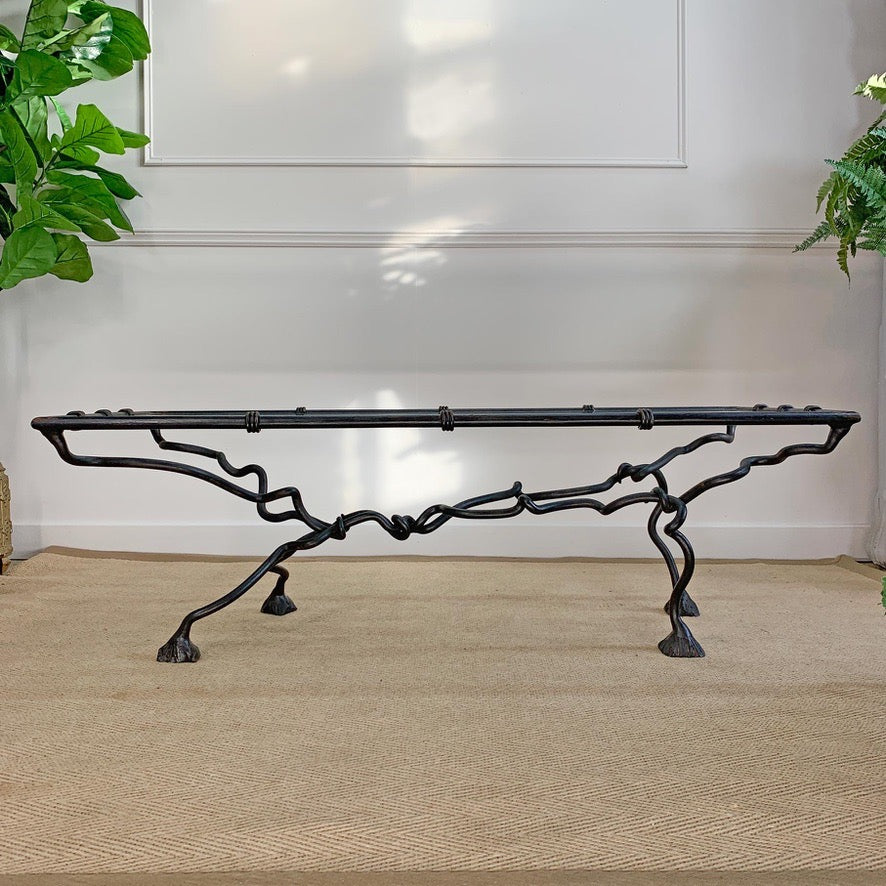 Wrought Iron Animalistic Glass Top Coffee Table