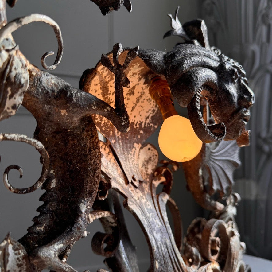 19th Century Wrought and Cast Iron Gothic Overdoor Light