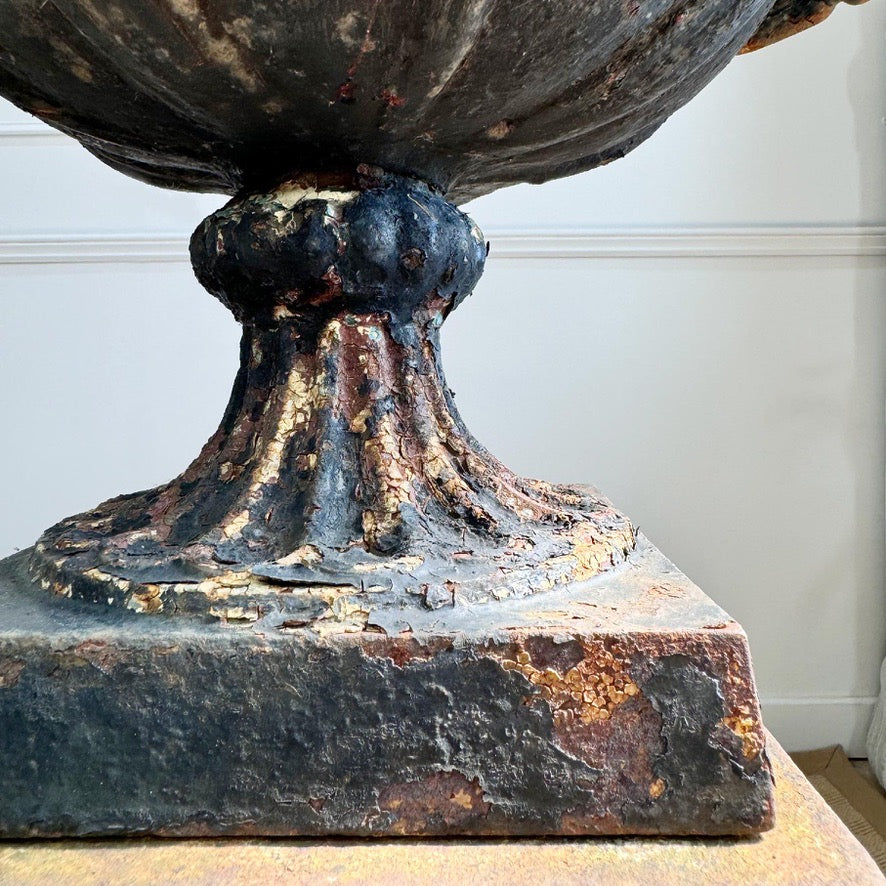 Antique Handyside Style Cast Iron Tazza Urn on Plinth 19th Century