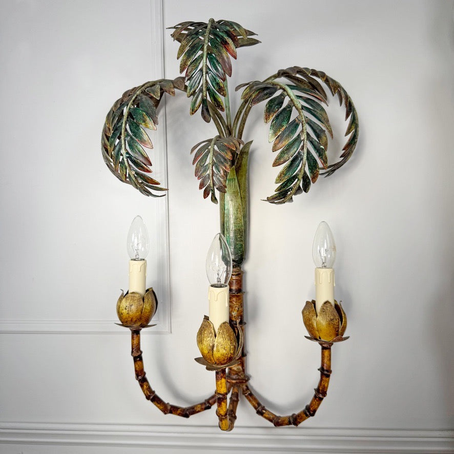 Antique Faux Bamboo Palm Leaf Wall Light France 1930's