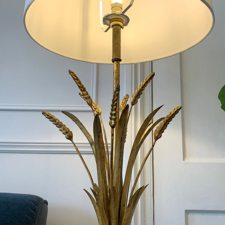 Magnificent Large Gold Italian Wheat Sheaf Table Lamp on Marble Base