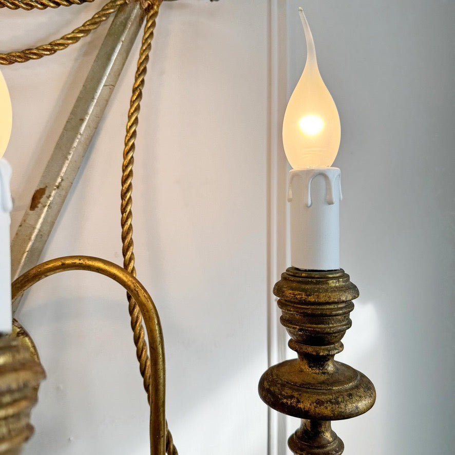 An Outstanding 1950's Italian Cross Sword and Gilt Rope Tassel Wall Light