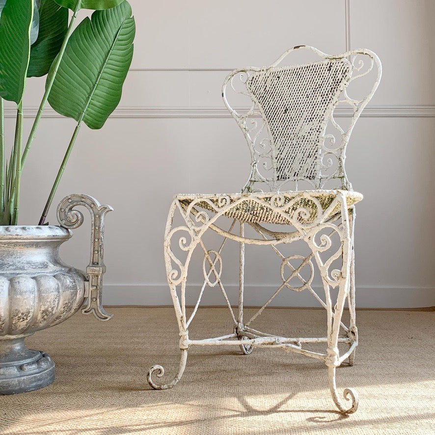 An Ornate White Regency Wirework Iron Chair