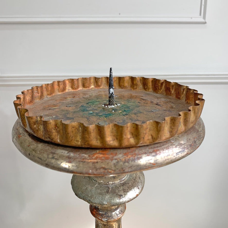 Large 19th Century Silver Baroque Gilt Wood Candlestick