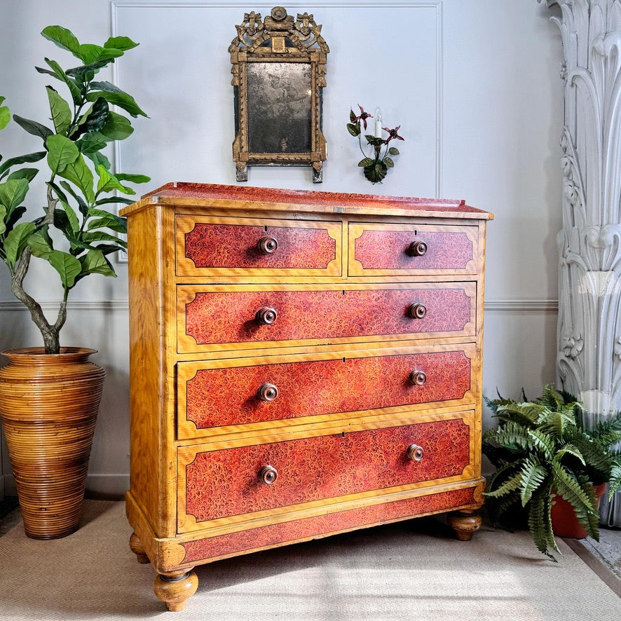 Biedermeier Scumble and Faux Burlwood Painted Chest of Drawers