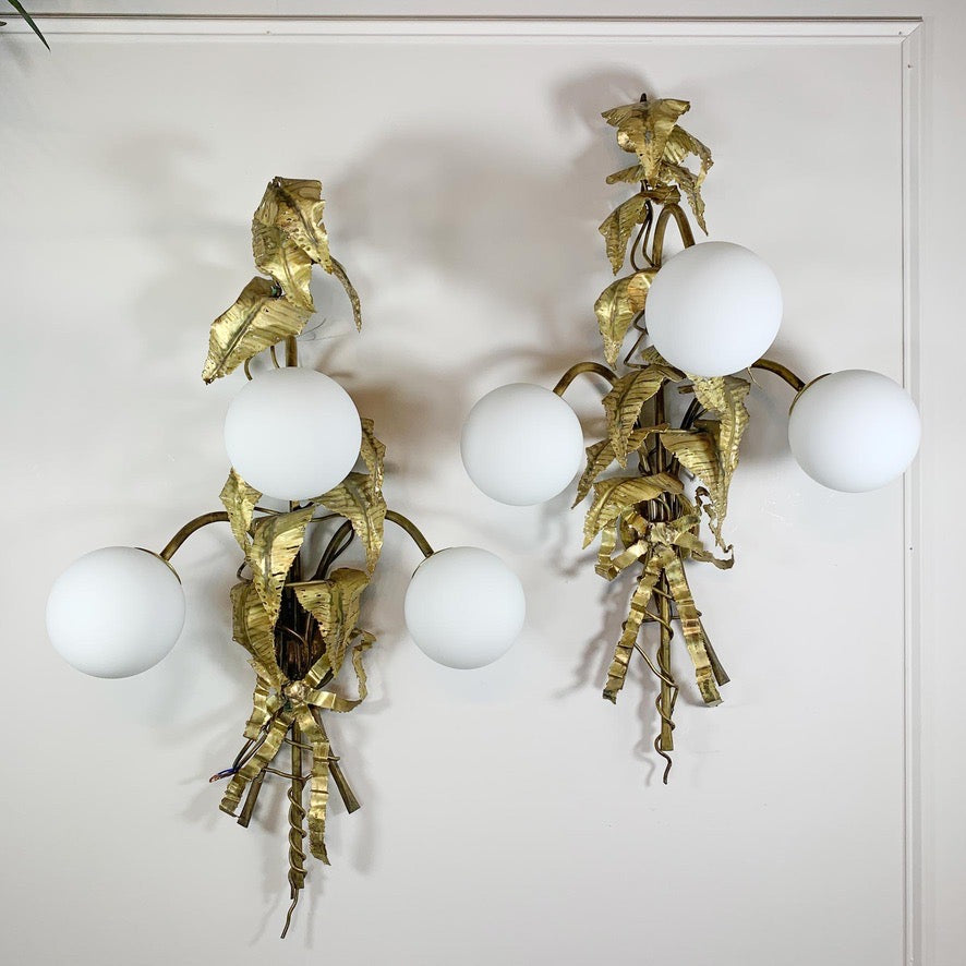 Pair of Signed P. Mas Rossi Naturalistic Gold Leaf Wall Lights