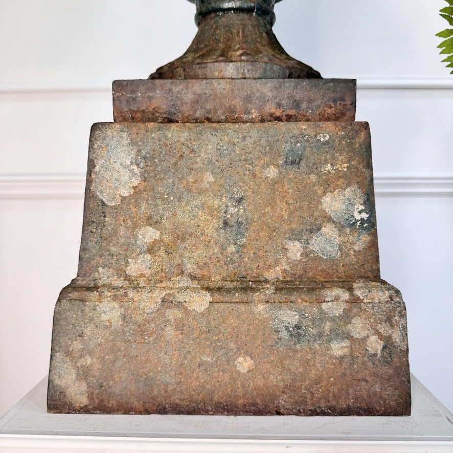 Pair of High Victorian Cast Iron Campana Urns on Plinths
