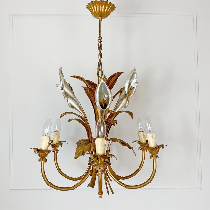 Hans Kogl Gilt & Silver Calla Lily Chandelier, C 1970s