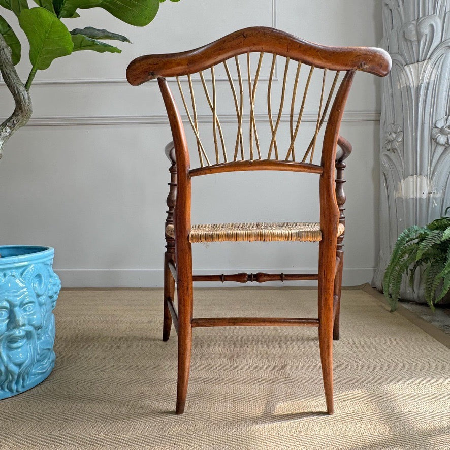 19th Century Herringbone Woven Elbow Chair with Stick Back