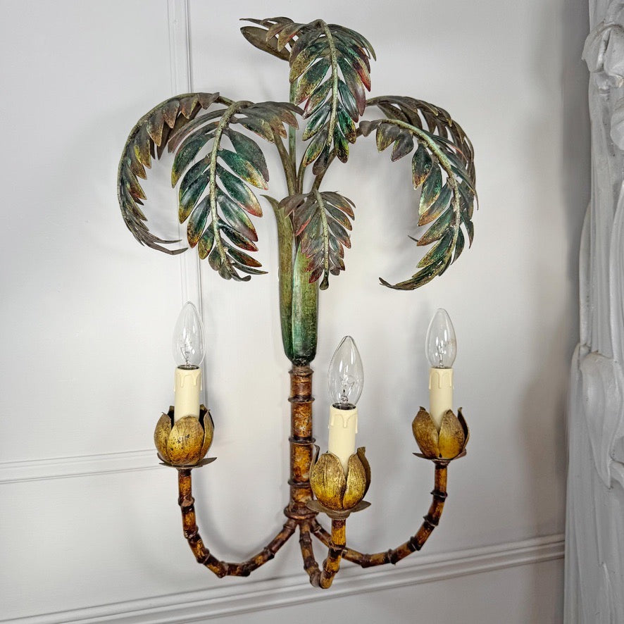 Antique Faux Bamboo Palm Leaf Wall Light France 1930's