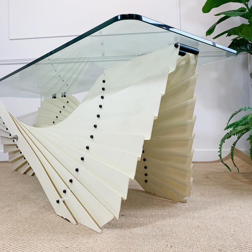 White Italian Sculptural Fan Designer Coffee Table 1970's