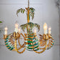 Large Faux Bamboo Palm Leaf Italian Tole Chandelier 1960's