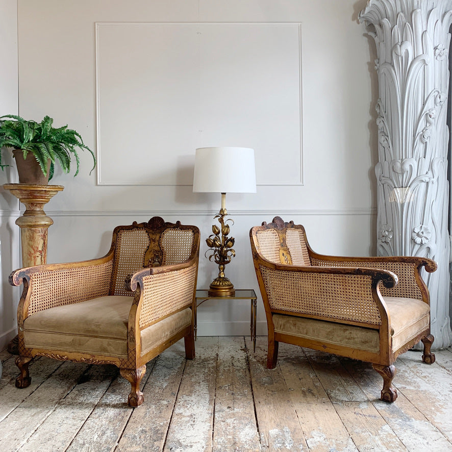 English Late Victorian Gilt Chinoiserie Bergere Suite
