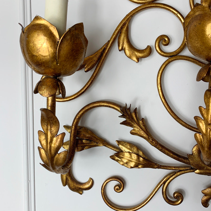 Pair Of Large Gold Palladio Wall Sconces Italy 1960's