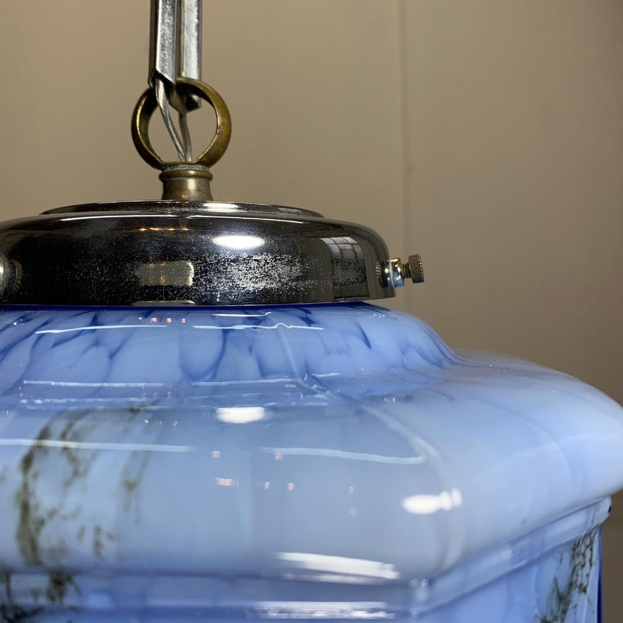 1920s German Art Deco Blue Glass Ceiling Pendant Light