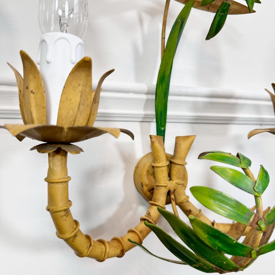Vintage Pair of Faux Bamboo Palm Wall Lights 1950's Italian