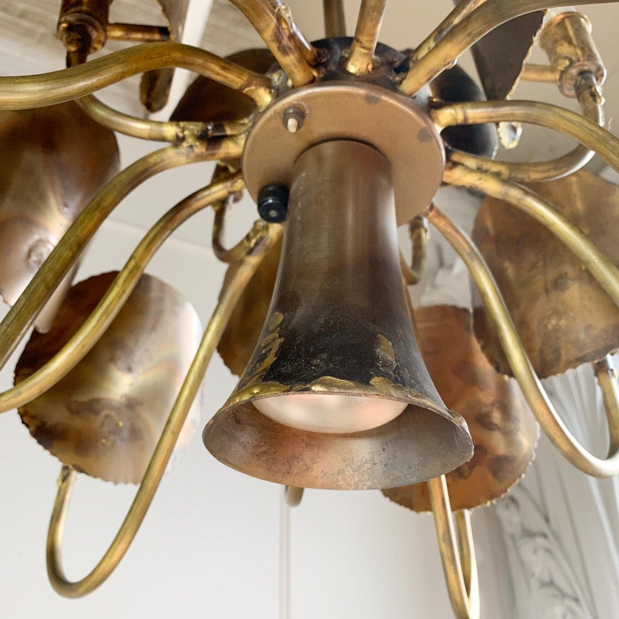 Modernist Gold Brutalist Chandelier by Tom Greene for Feldman