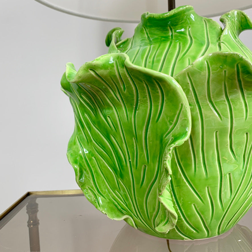 Jean Roger Life Size Green Ceramic Lettuce Table Lamp Paris 1950's