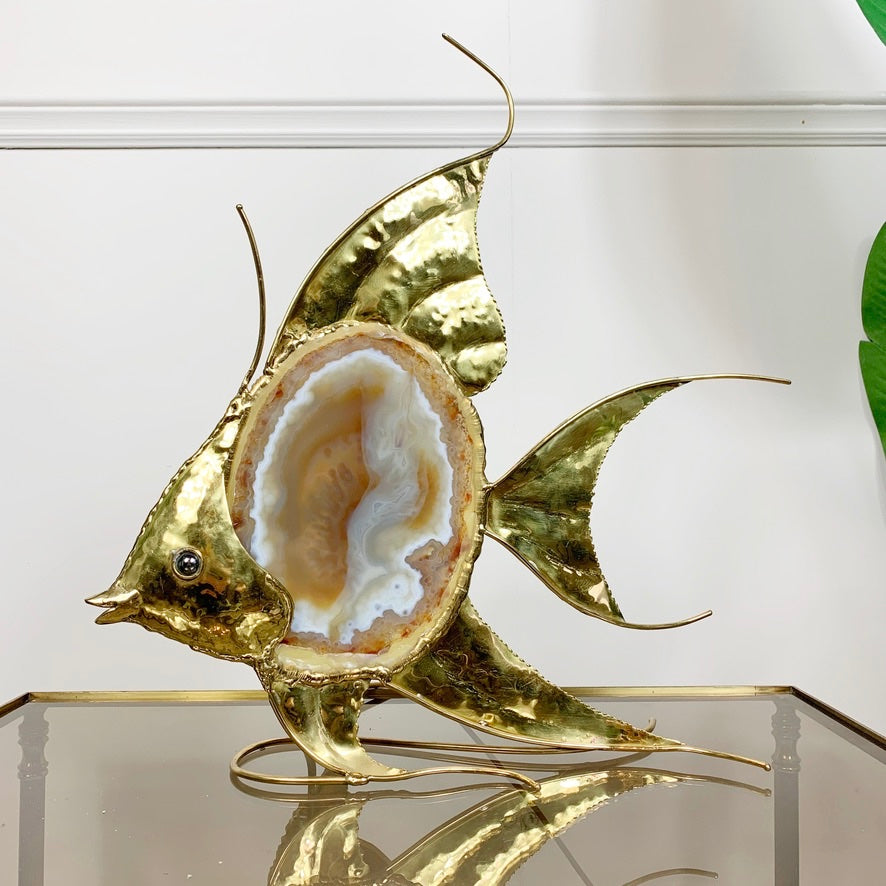 Duval Brasseur Large Gold Agate Angel Fish Lamp