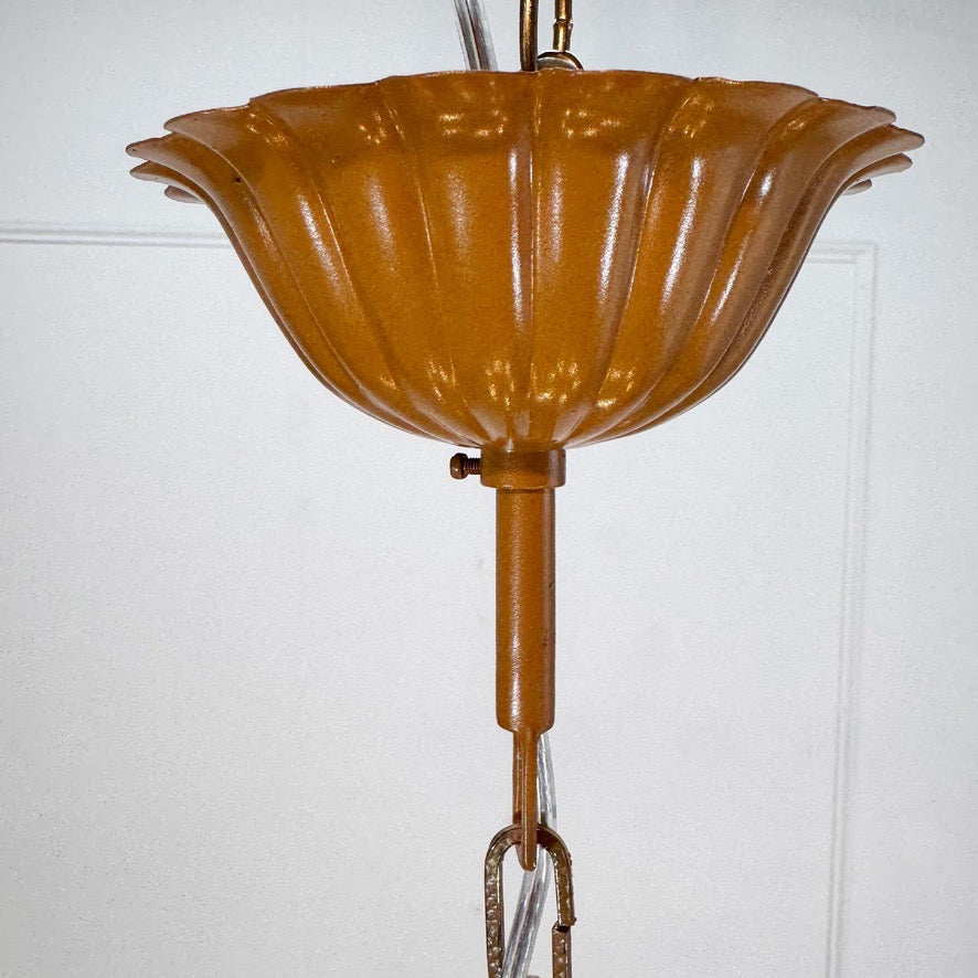Large Faux Bamboo Palm Leaf Italian Tole Chandelier 1960's
