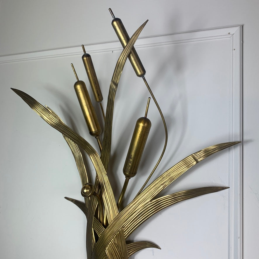 1970's Italian Gold Bulrush Wall Light