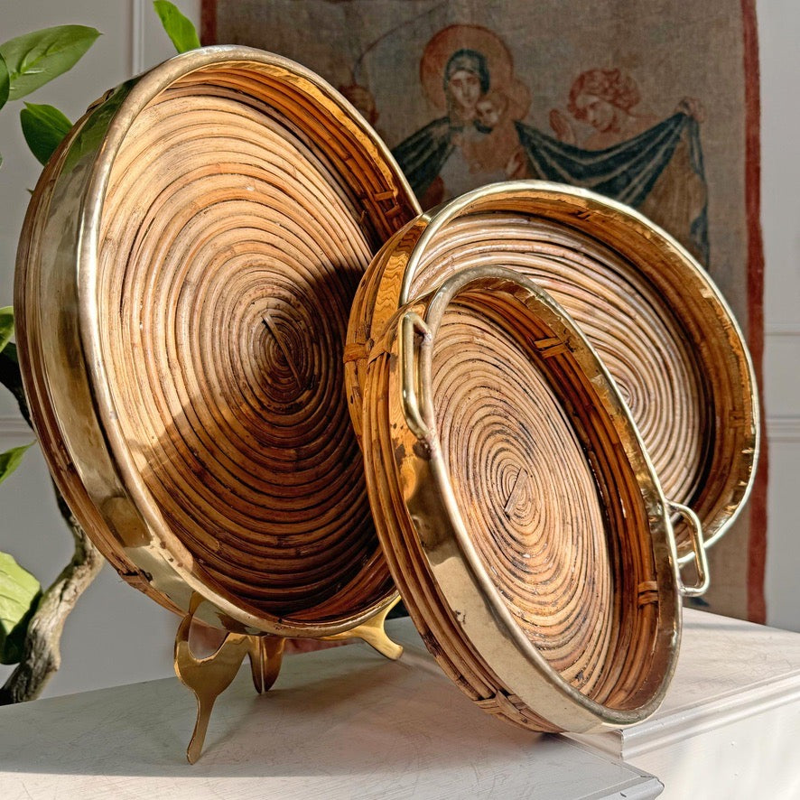 Gabriella Crespi Style Pencil Reed Banded Trays Set of 3