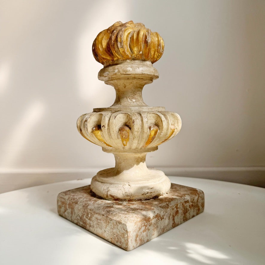 Antique Wood and Gesso Altar Vase with Flame and Faux Marble Italy 18th Century