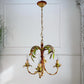 Mid Century Italian Faux Bamboo Palm Tole Chandelier 1950's