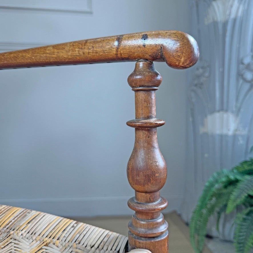 19th Century Herringbone Woven Elbow Chair with Stick Back